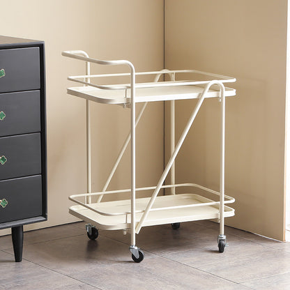 Metal Serving Cart with Wooden Board