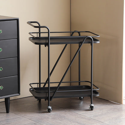 Metal Serving Cart with Wooden Board