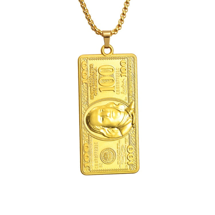 Metal U.S. Dollar Bill Pendant Necklace – Stylish, Wealth-Symbolizing