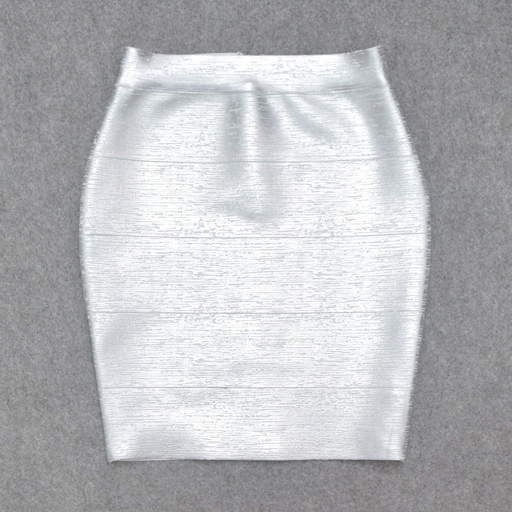 Metallic High Waist Stretch Pencil Skirt