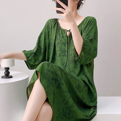 Mianchui Shijia 2026 Summer Thin Short-Sleeve Nightgown for Women, Loose Plus Size, Can Be Worn Outside, Home Wear, Artificial Cotton Dress