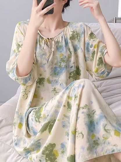 Mianchui Shijia 2026 Summer Thin Short-Sleeve Nightgown for Women, Loose Plus Size, Can Be Worn Outside, Home Wear, Artificial Cotton Dress
