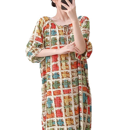 Mianchui Shijia 2026 Summer Thin Short-Sleeve Nightgown for Women, Loose Plus Size, Can Be Worn Outside, Home Wear, Artificial Cotton Dress