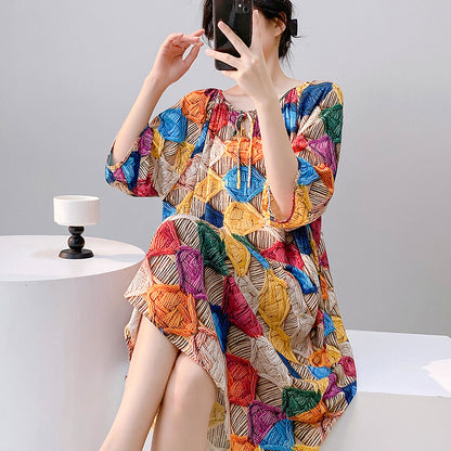 Mianchui Shijia 2026 Summer Thin Short-Sleeve Nightgown for Women, Loose Plus Size, Can Be Worn Outside, Home Wear, Artificial Cotton Dress