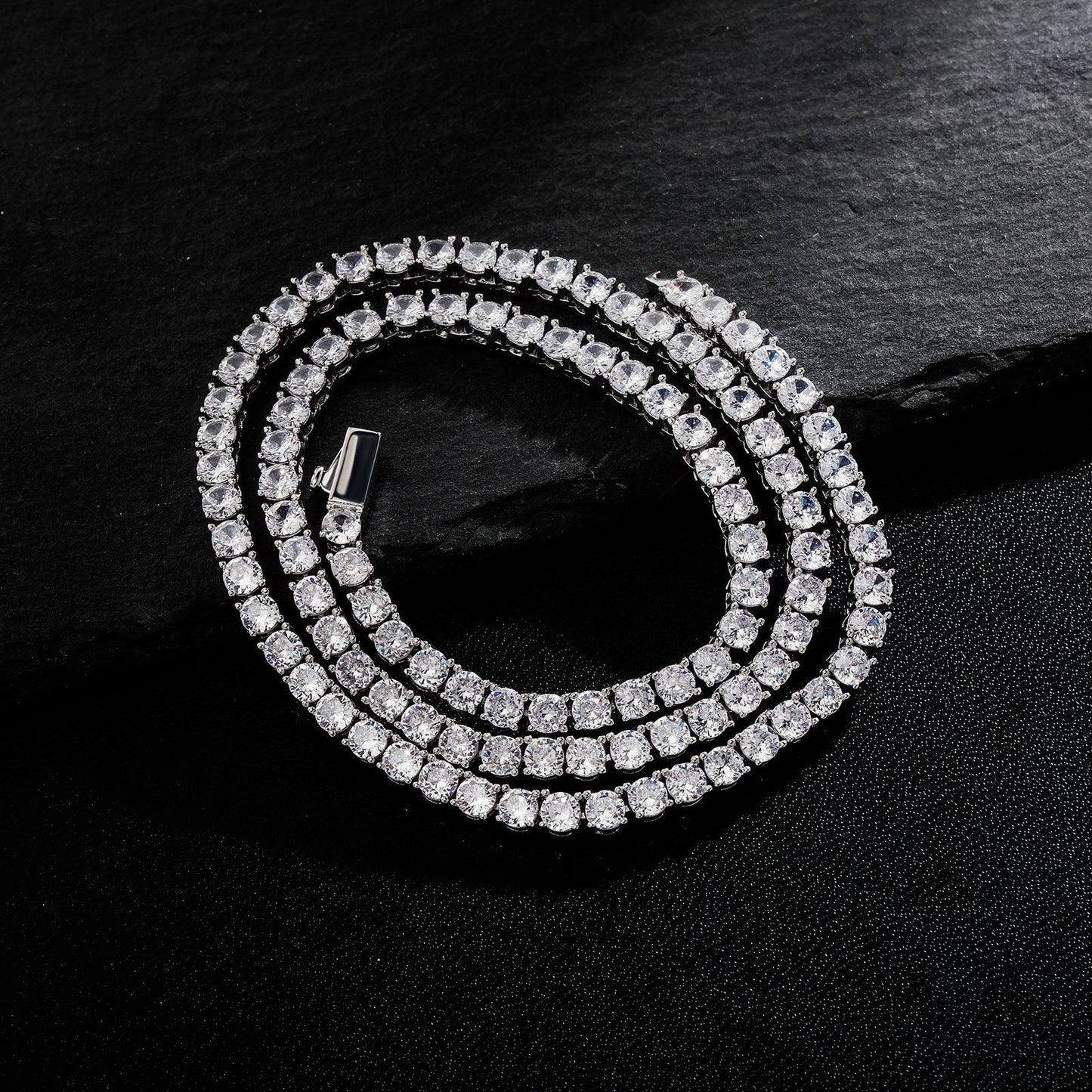 Micro-Paved Copper Zirconia Single-Row Spring Clasp Personality Tennis Chain