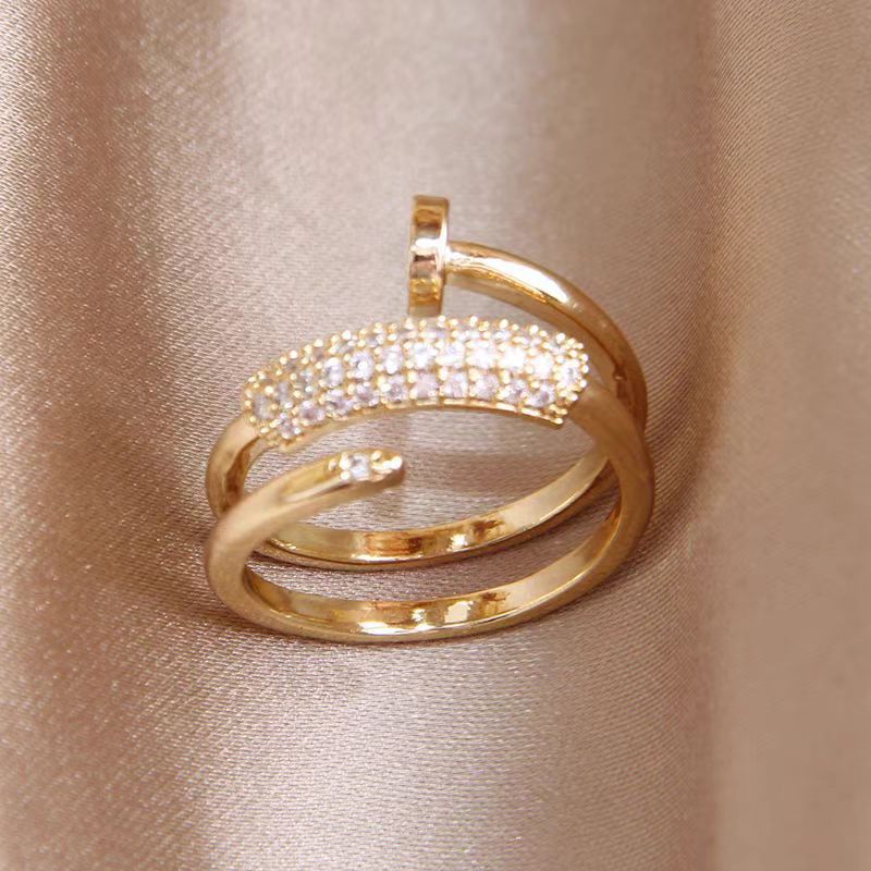 Micro-Paved Zircon Three-Ring Nail Open Ring