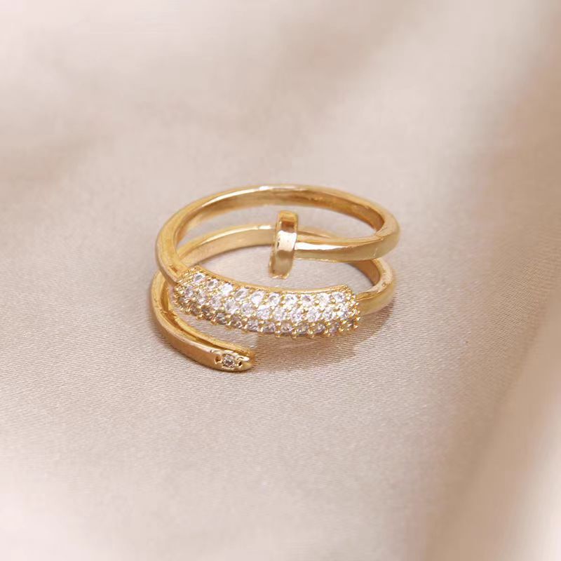 Micro-Paved Zircon Three-Ring Nail Open Ring