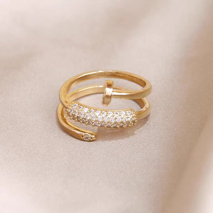 Micro-Paved Zircon Three-Ring Nail Open Ring