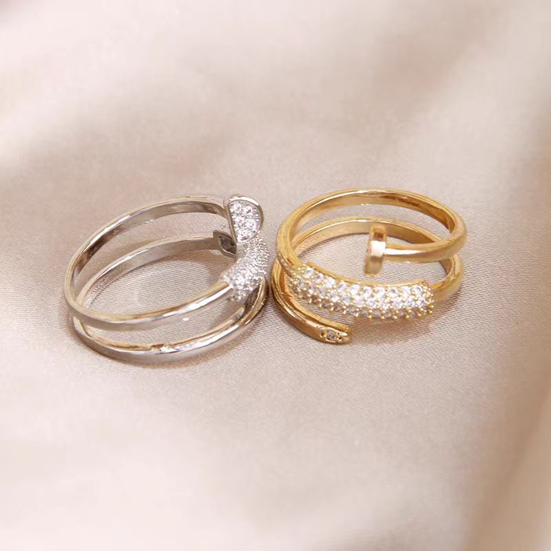 Micro-Paved Zircon Three-Ring Nail Open Ring