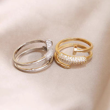 Micro-Paved Zircon Three-Ring Nail Open Ring