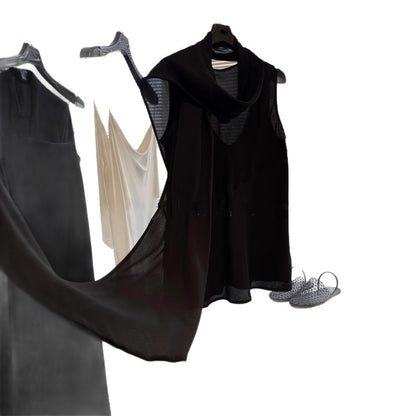 Micro-permeable pleated scarf-style pullover vest