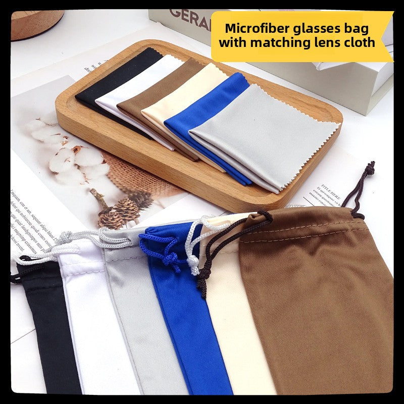 Microfiber Glasses Drawstring Bag with Cleaning Cloth