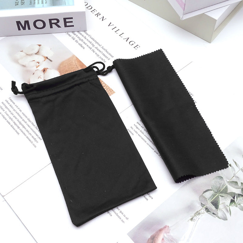 Microfiber Glasses Drawstring Bag with Cleaning Cloth