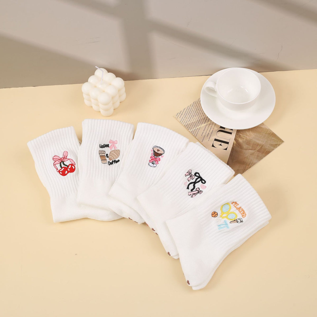Mid-Calf Sports Socks with Anti-Slip and Embroidery