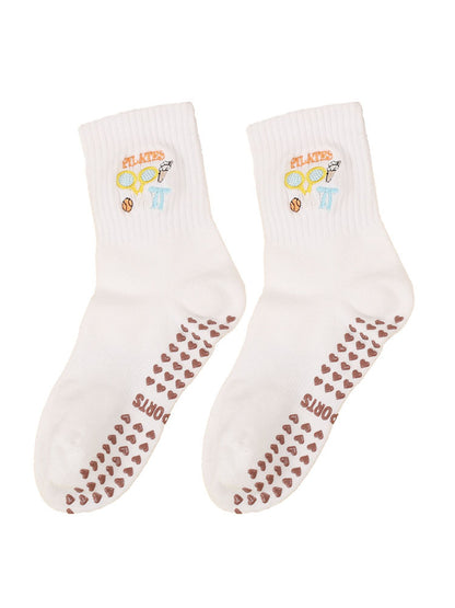 Mid-Calf Sports Socks with Anti-Slip and Embroidery