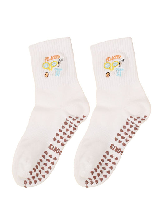 Mid-Calf Sports Socks with Anti-Slip and Embroidery