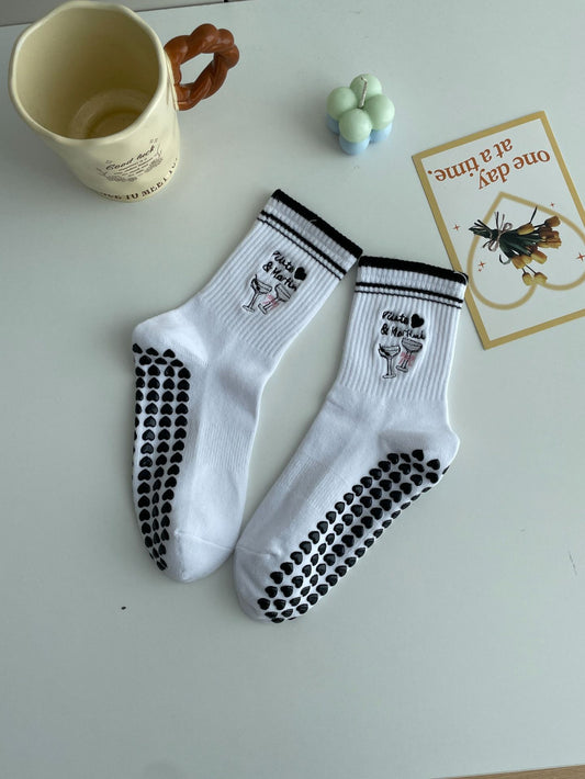 Mid-Calf Sports Socks with Anti-Slip and Embroidery