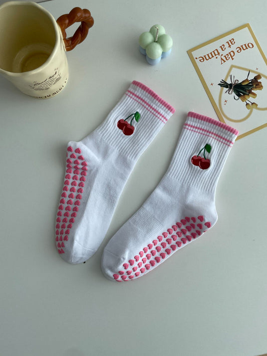 Mid-Calf Sports Socks with Anti-Slip and Embroidery