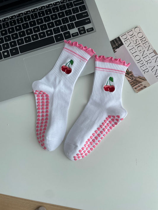 Mid-Calf Sports Socks with Anti-Slip and Embroidery