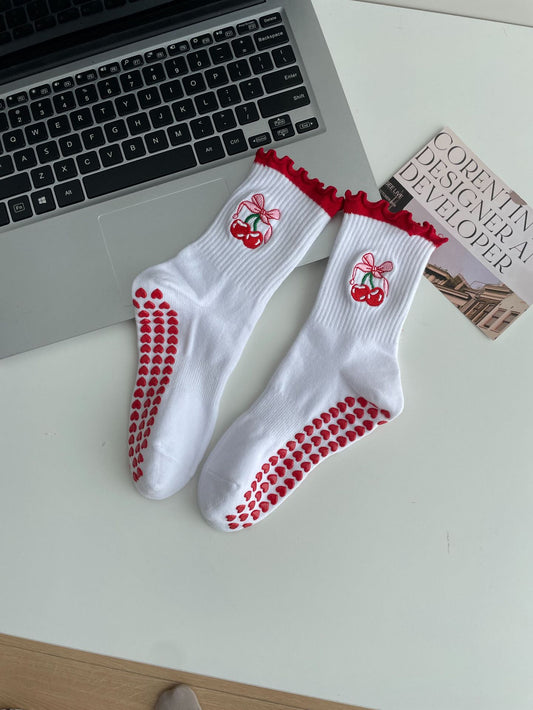 Mid-Calf Sports Socks with Anti-Slip and Embroidery