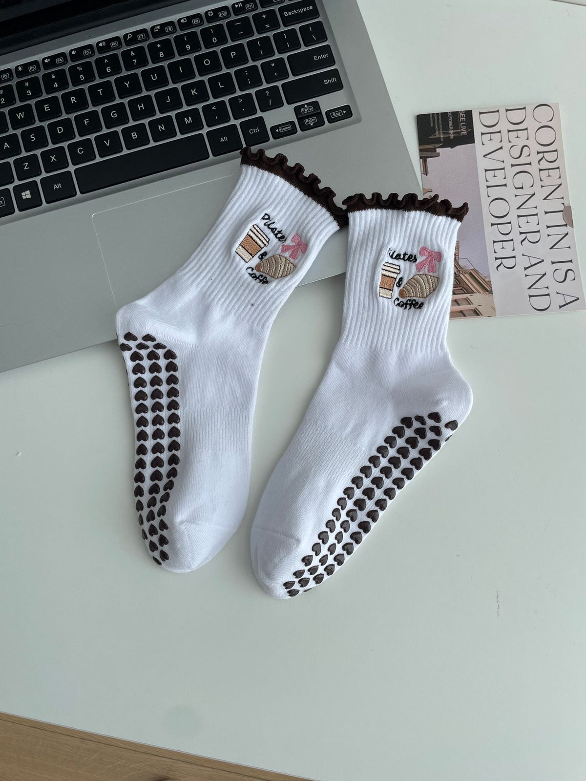 Mid-Calf Sports Socks with Anti-Slip and Embroidery