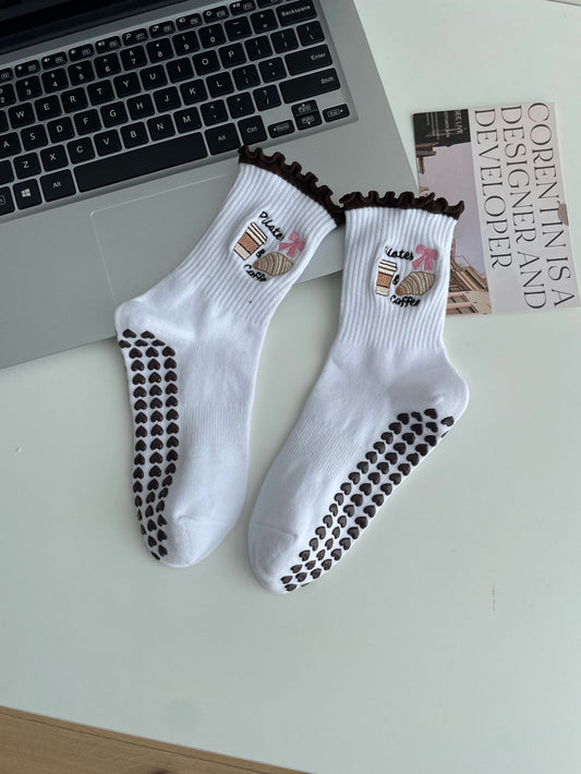 Mid-Calf Sports Socks with Anti-Slip and Embroidery