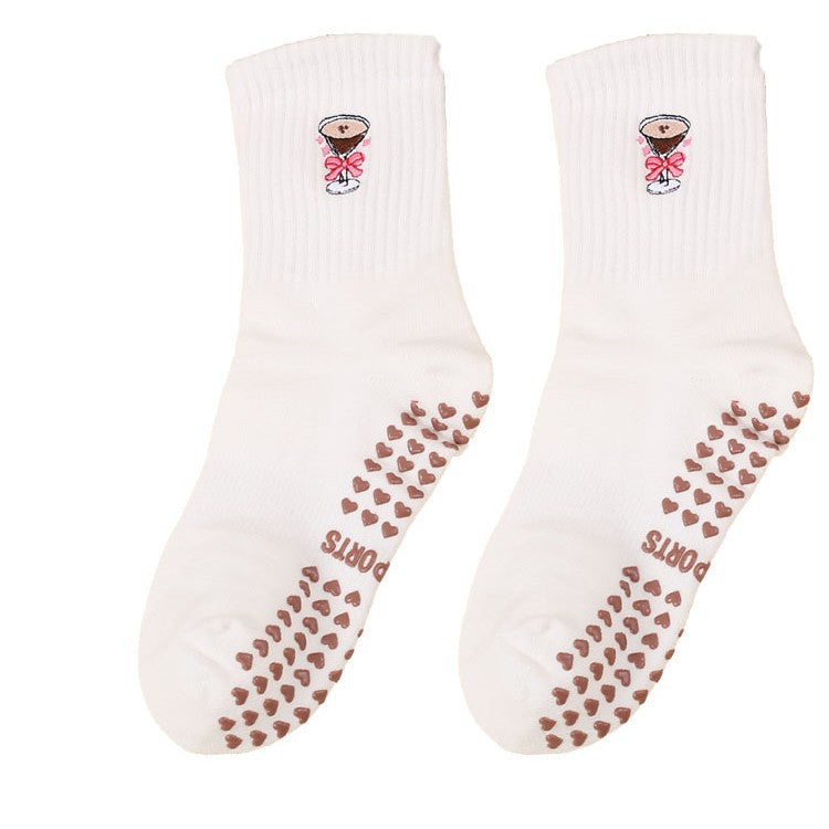 Mid-Calf Sports Socks with Anti-Slip and Embroidery