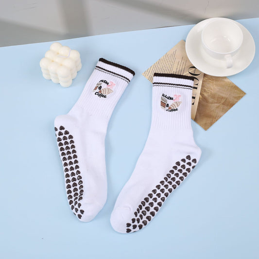 Mid-Calf Sports Socks with Anti-Slip and Embroidery