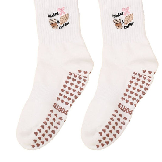 Mid-Calf Sports Socks with Anti-Slip and Embroidery