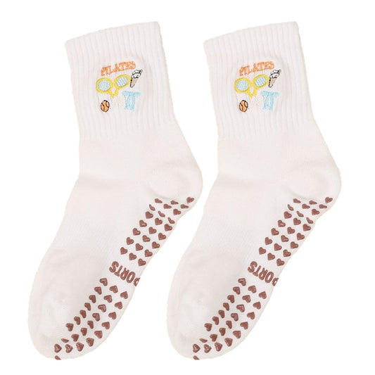 Mid-Calf Sports Socks with Anti-Slip and Embroidery
