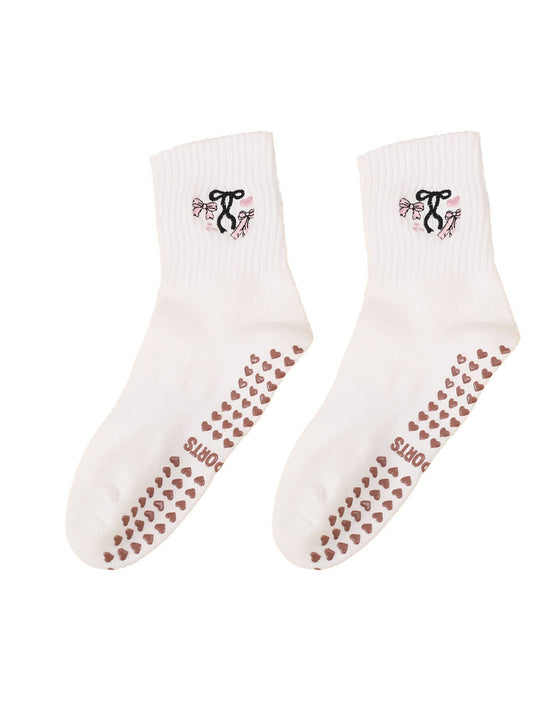Mid-Calf Sports Socks with Anti-Slip and Embroidery