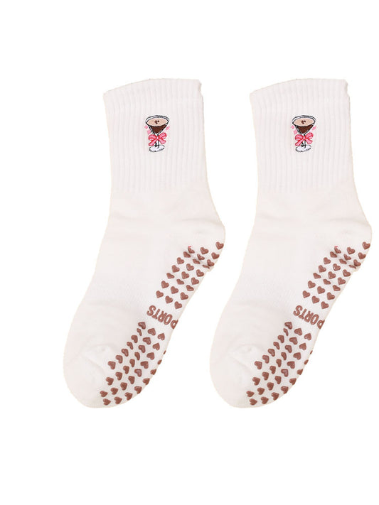 Mid-Calf Sports Socks with Anti-Slip and Embroidery