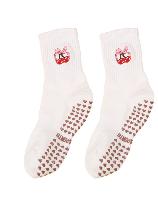 Mid-Calf Sports Socks with Anti-Slip and Embroidery