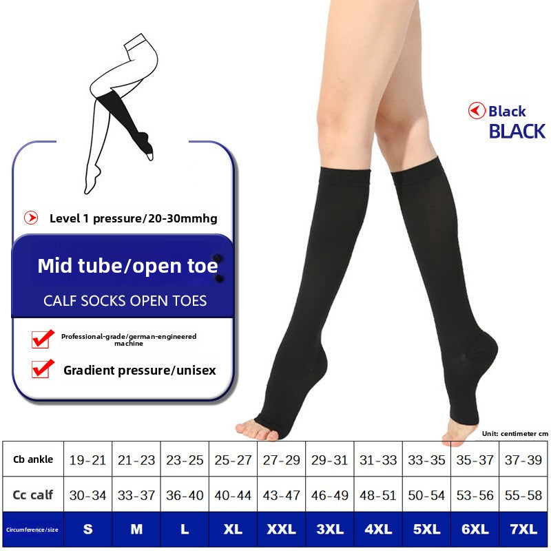 Mid-calf to knee-high elastic stockings