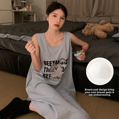 Mid-Length Cartoon Sleeveless Home Clothes