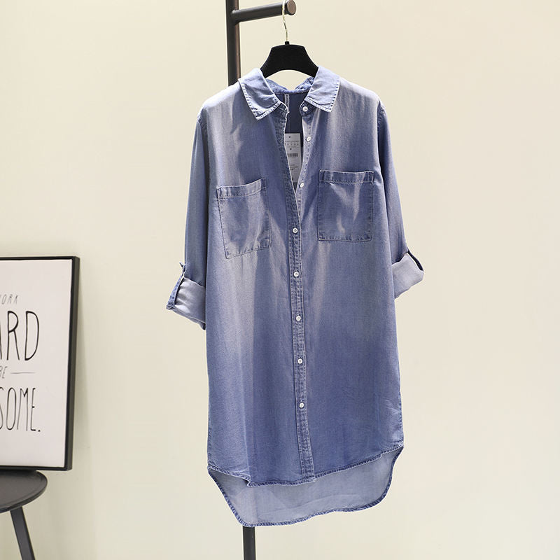 Mid-Length Denim Cotton Shirt Dress