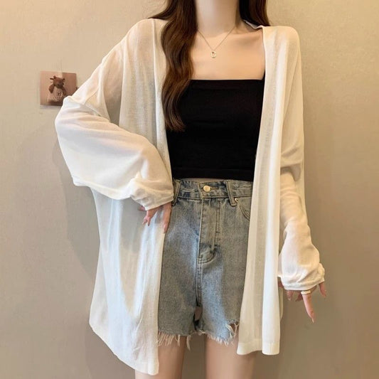 Mid-length ice silk knitted cardigan