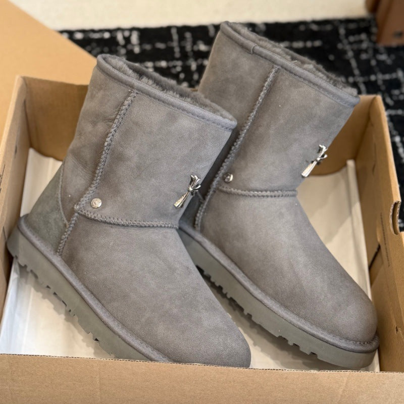 Mid-Top Winter Snow Boots with Wool Lining