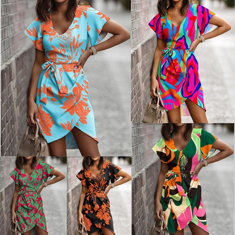 Mid-waisted printed middress
