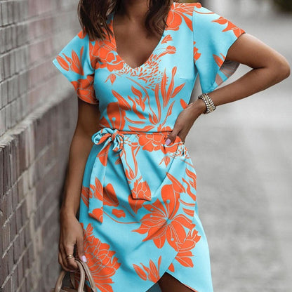 Mid-waisted printed middress