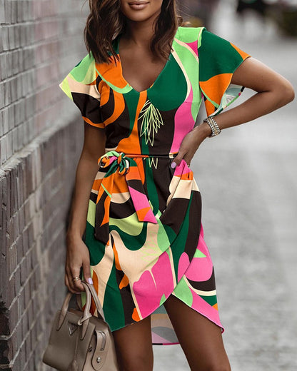 Mid-waisted printed middress