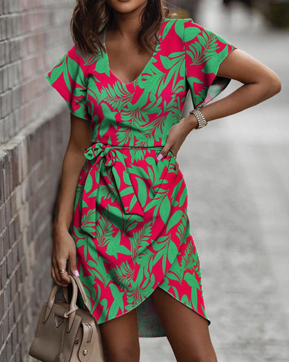 Mid-waisted printed middress