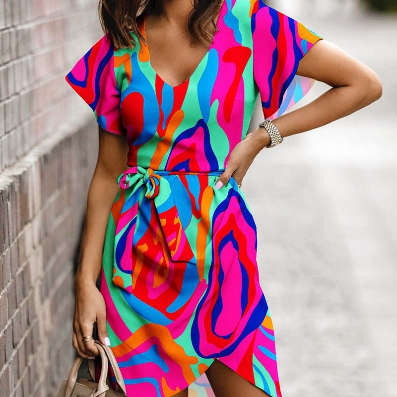 Mid-waisted printed middress