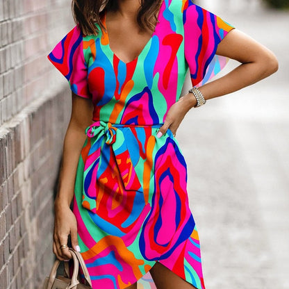 Mid-waisted printed middress
