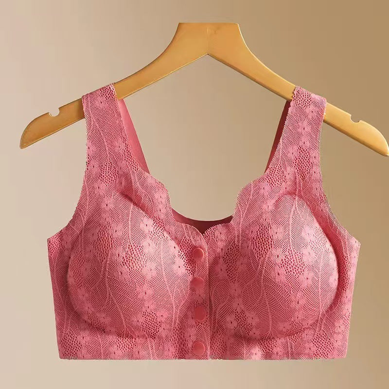 Middle-aged Women Front Open Wire-free Bra with Chest Pad