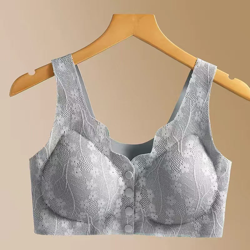 Middle-aged Women Front Open Wire-free Bra with Chest Pad