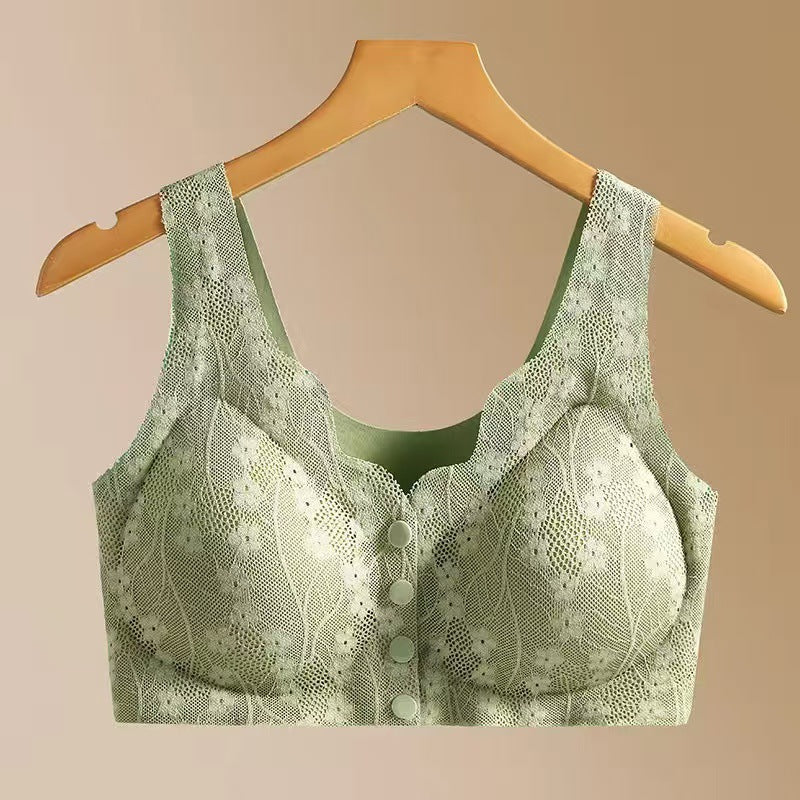 Middle-aged Women Front Open Wire-free Bra with Chest Pad