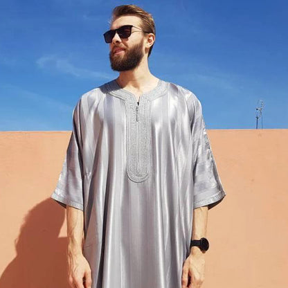 Middle Eastern Striped Embroidered Robe