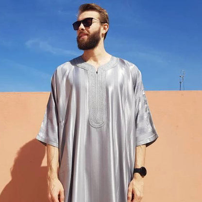 Middle Eastern Striped Embroidered Robe