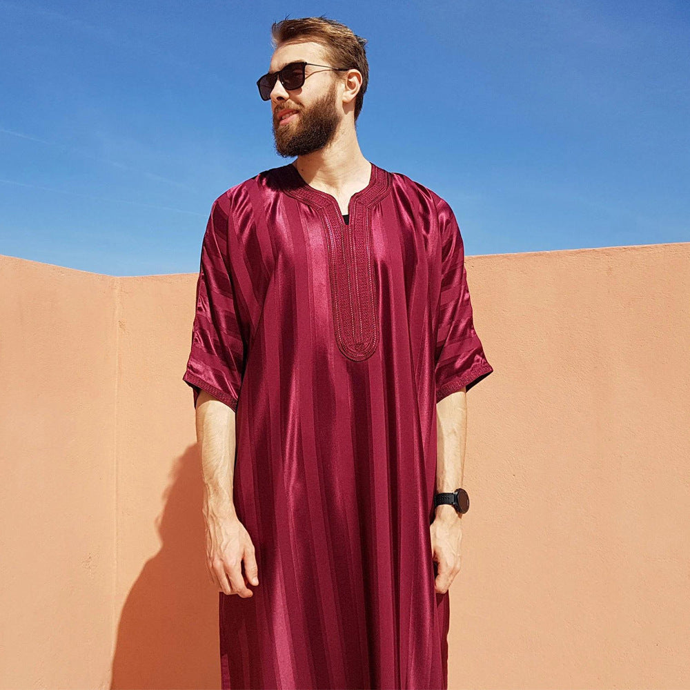 Middle Eastern Striped Embroidered Robe